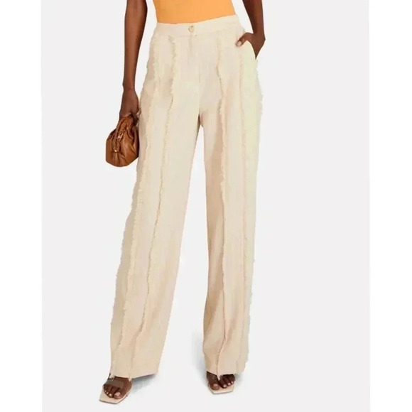 Jonathan Simkhai Pants - JONATHAN SIMKHAI Emory Frayed Crepe Wide-Leg Trousers